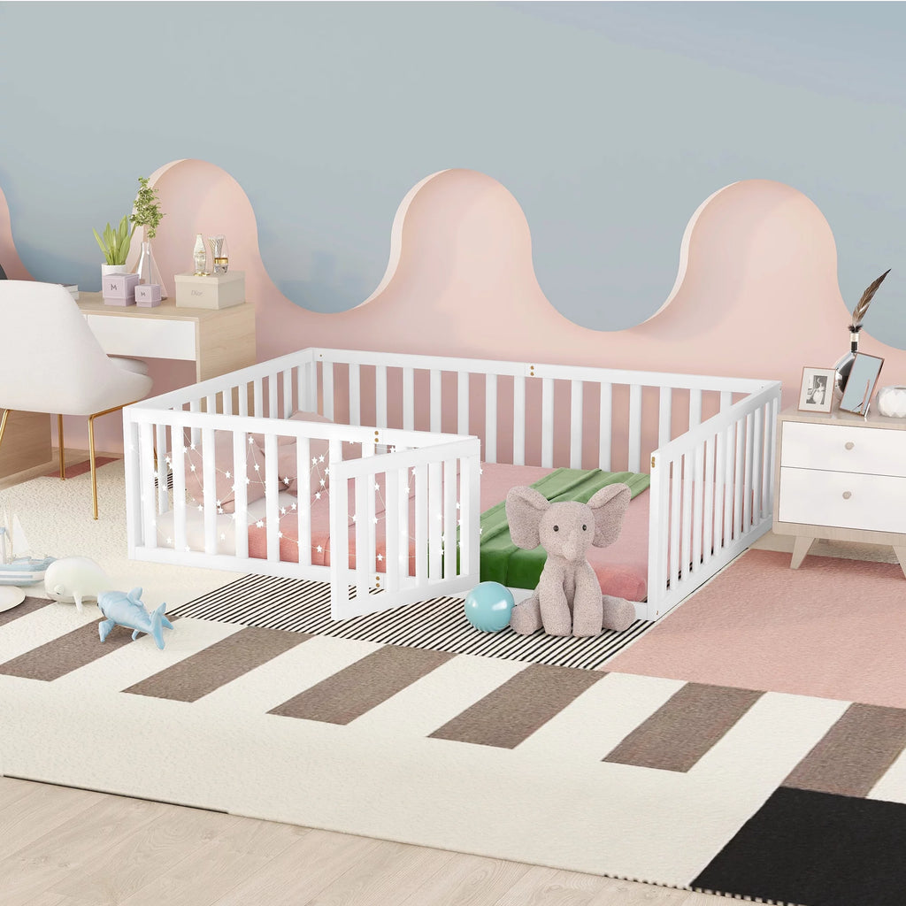 White Full Size Wood Daybed Frame with Fence D72836