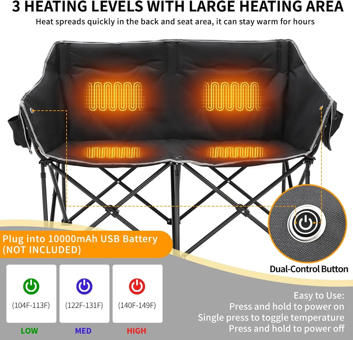 Oversized Heated Two Person Folding Camping Chair N6936