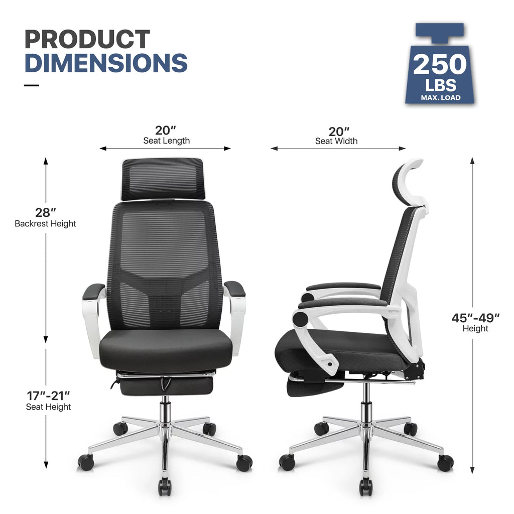 Black Ergonomic High Back Mesh Office Chair with Headrest & Footrest Y412936