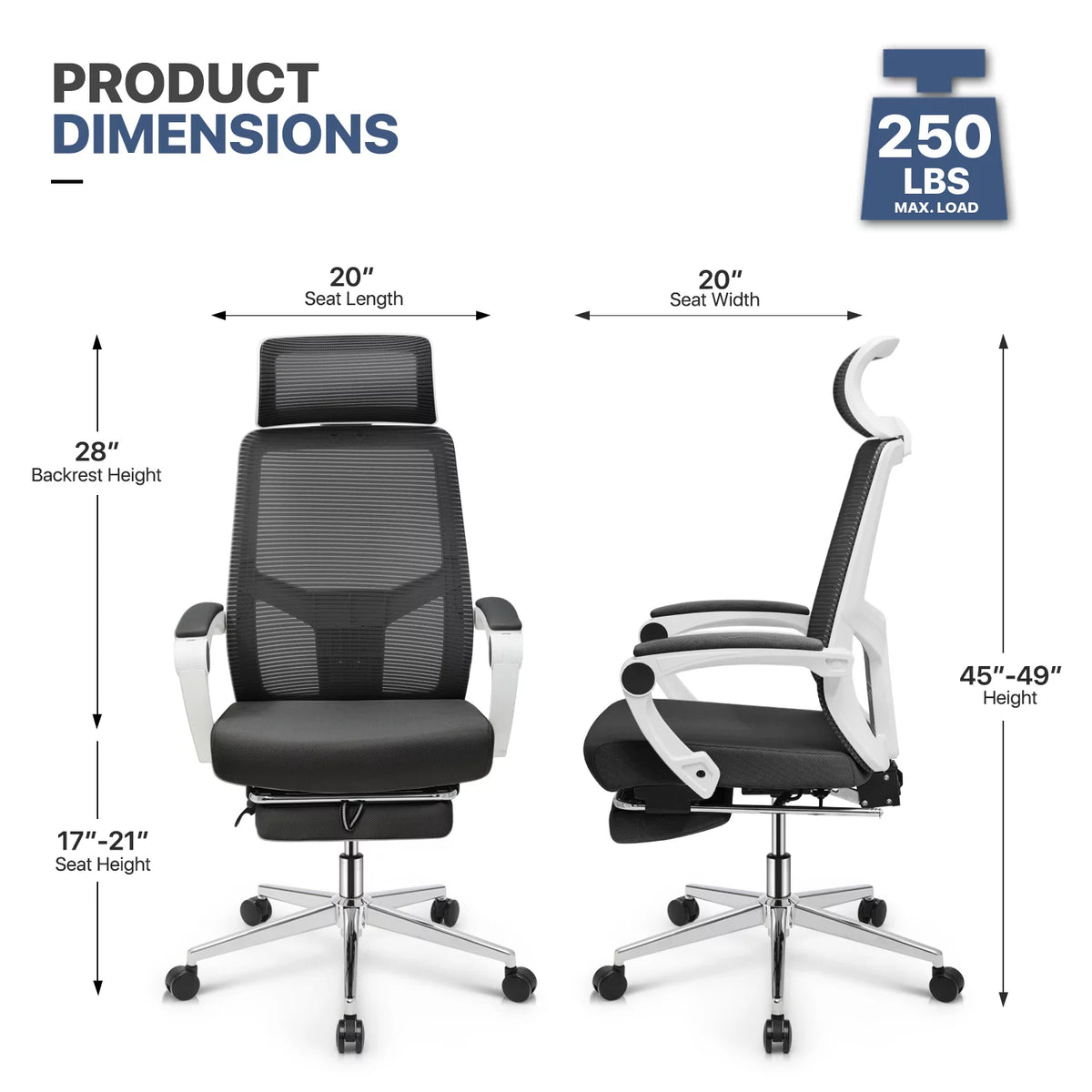 Black Ergonomic High Back Mesh Office Chair with Headrest & Footrest Y412936