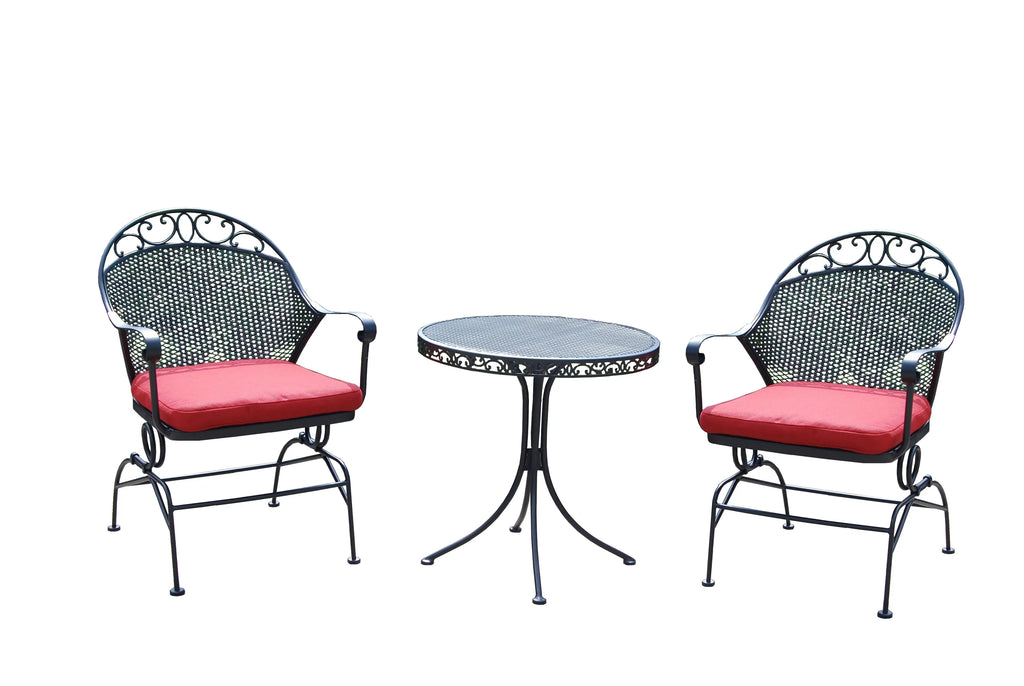 3-Piece Outdoor Metal Bistro Set with Red Cushion Y239524