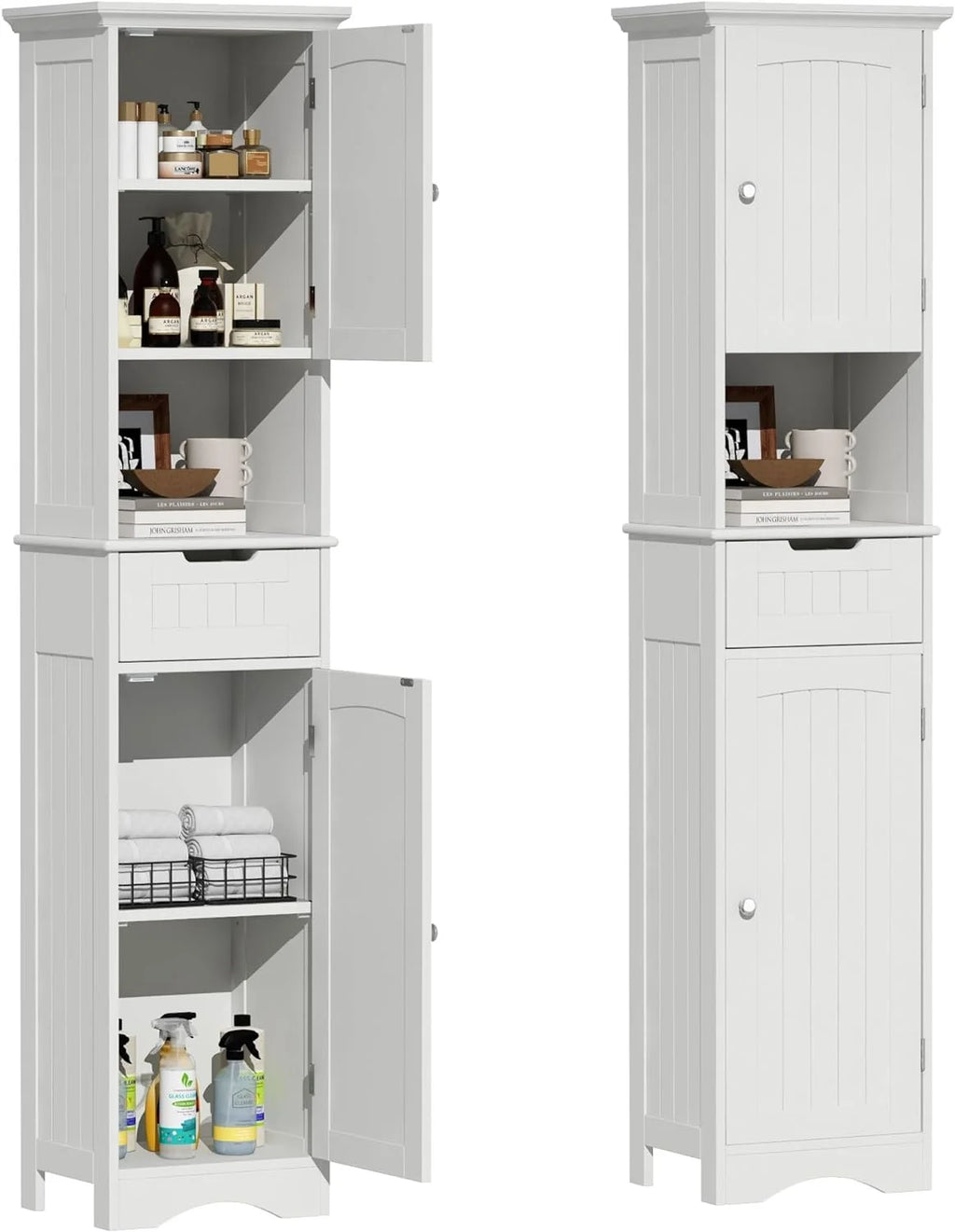 67" Tall White Bathroom Storage Cabinet with Adjustable Shelves V777