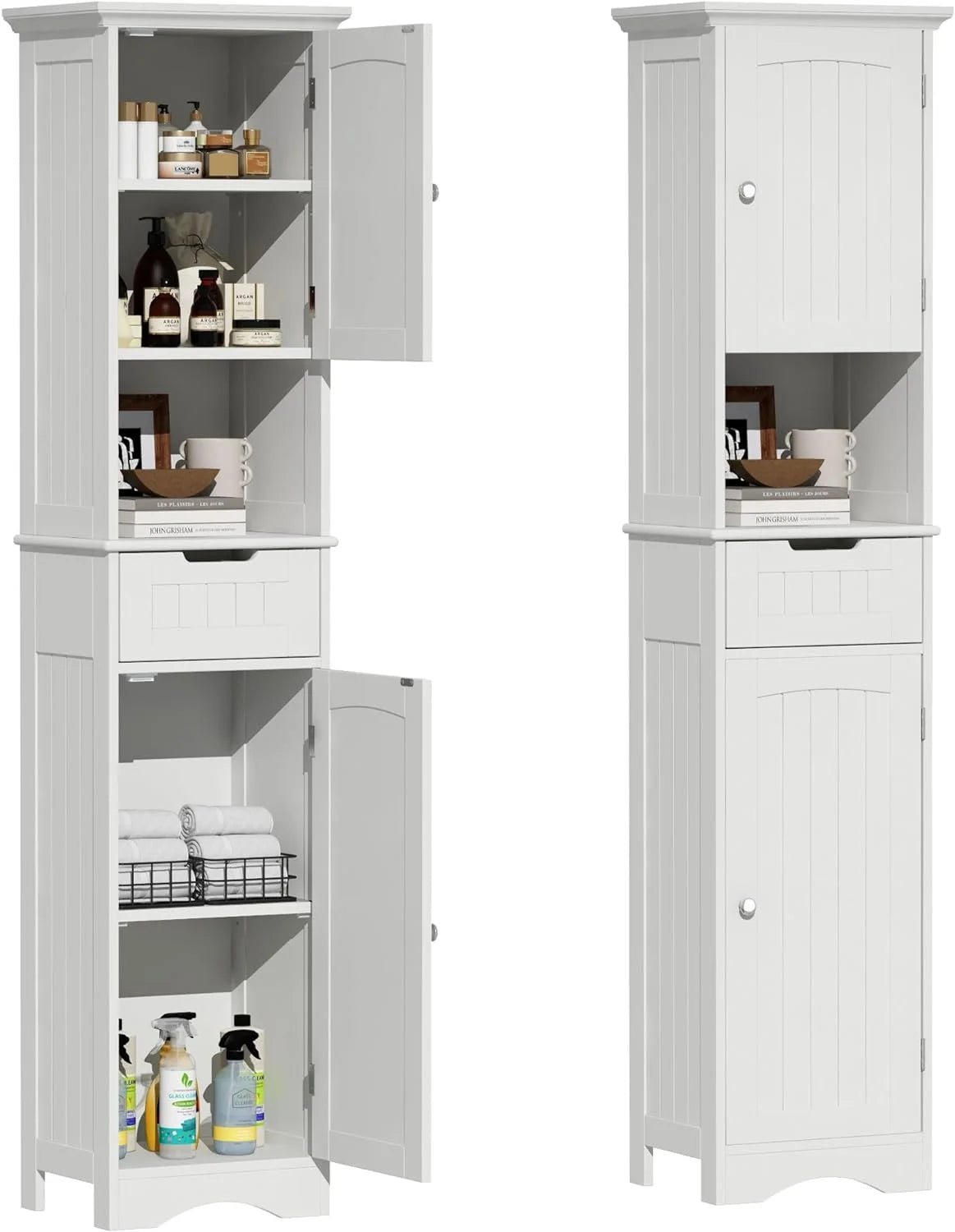 67" Tall White Bathroom Storage Cabinet with Adjustable Shelves V777
