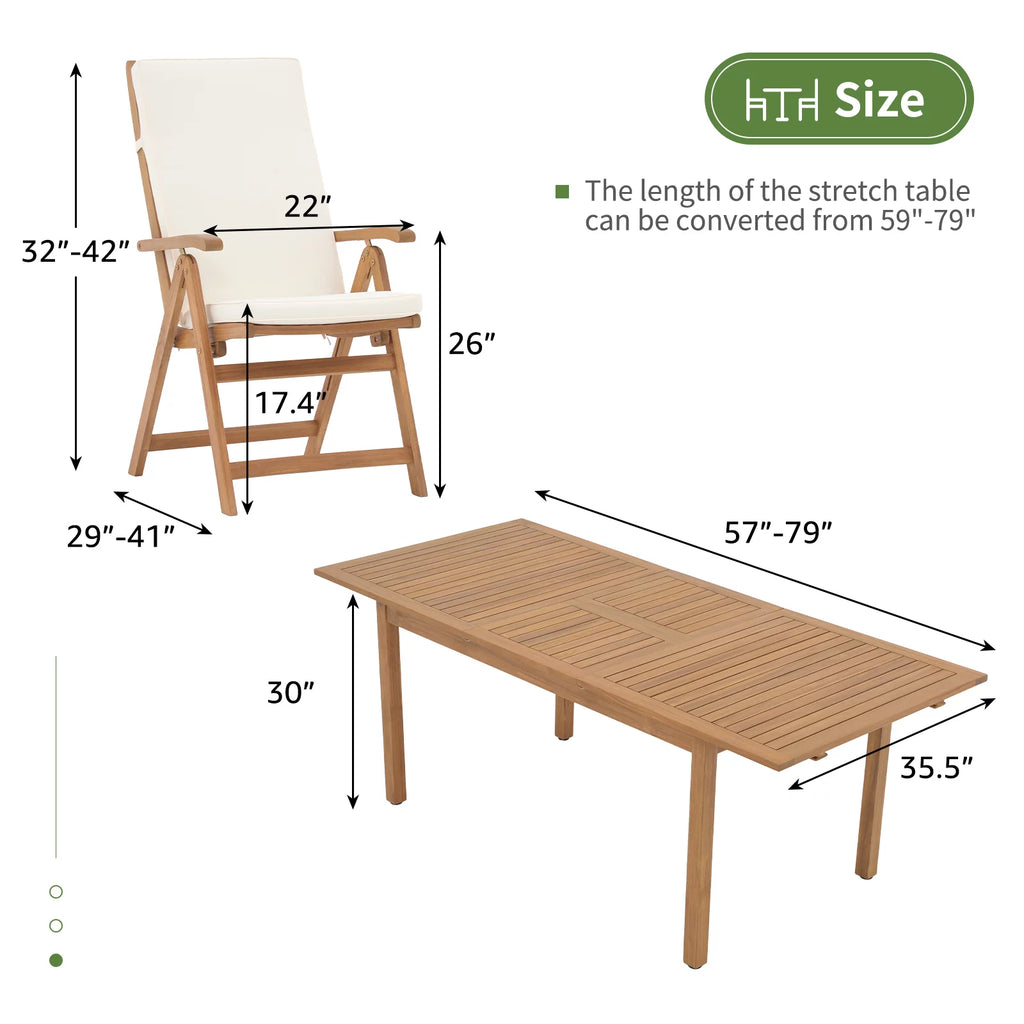 7 Piece Acacia Wood Patio Dining Set Y7688