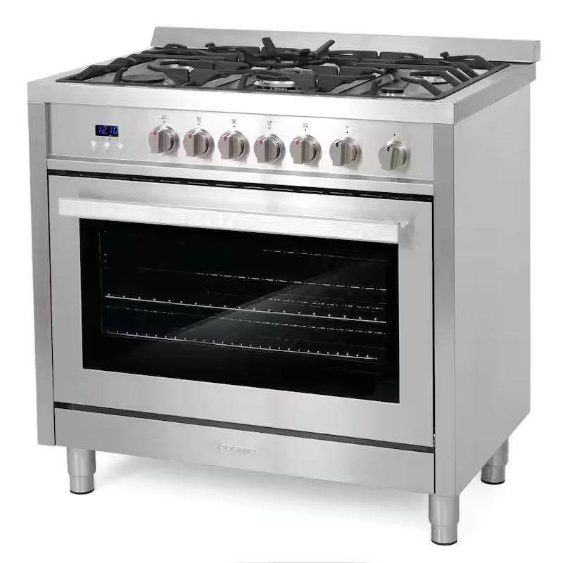 36 in. 3.8 cu. ft. Gas Range with 5 Burner Cooktop and Cast Iron Grates in Stainless Steel T7195