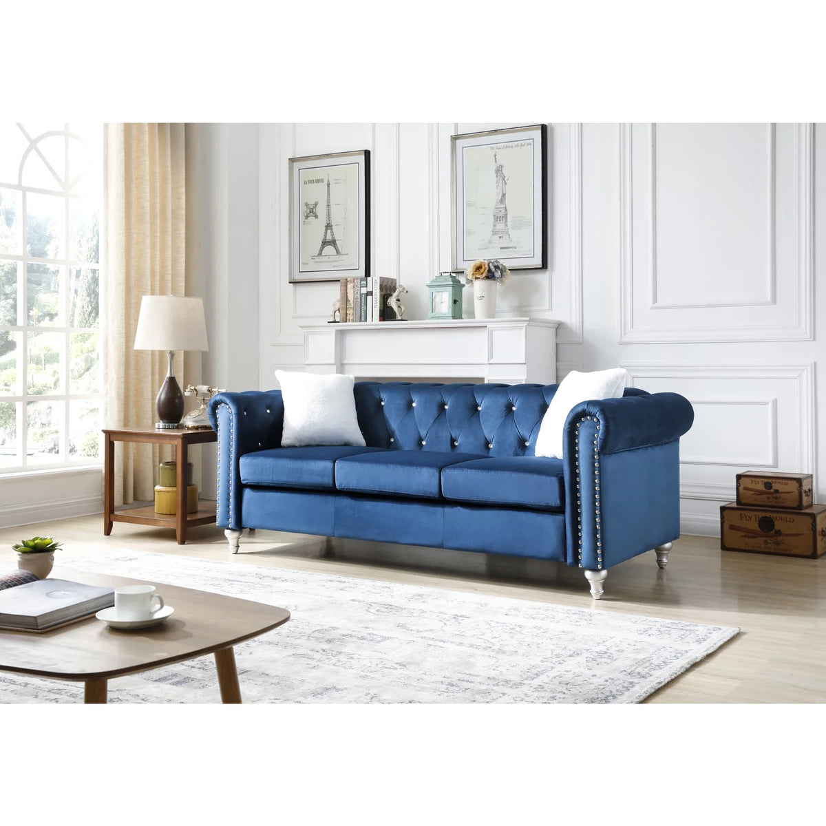 Navy Blue Velvet Sofa H430346