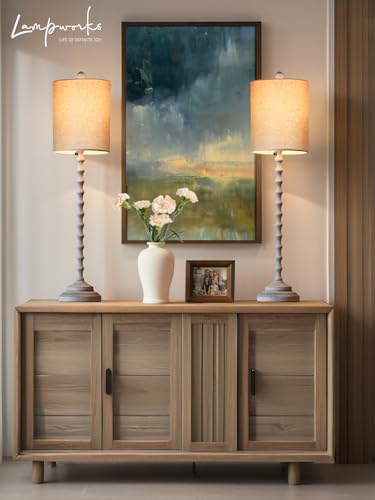 Set of 2 30" H Table Lamps with Metal Bases & Linen Shades J7935