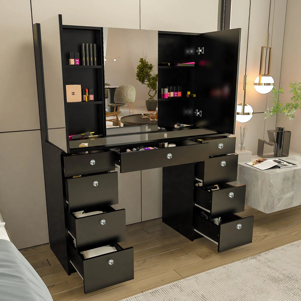 Black Painted Vanity Table with Crystal Knobs L1294