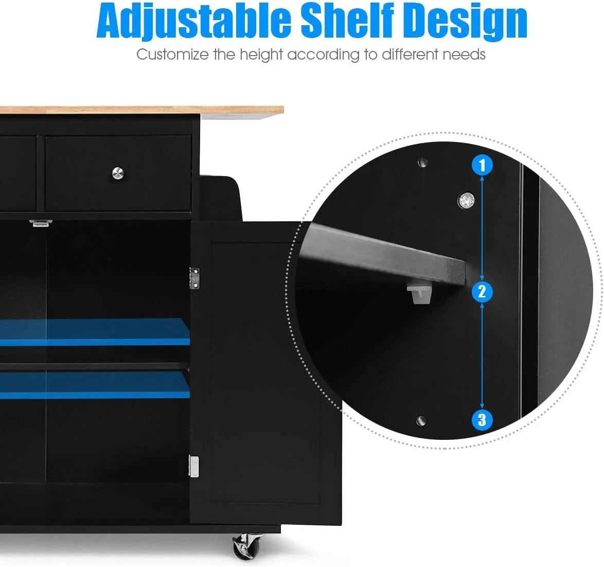 Black Wooden Kitchen Utility Cart with 2 Drawers I9661