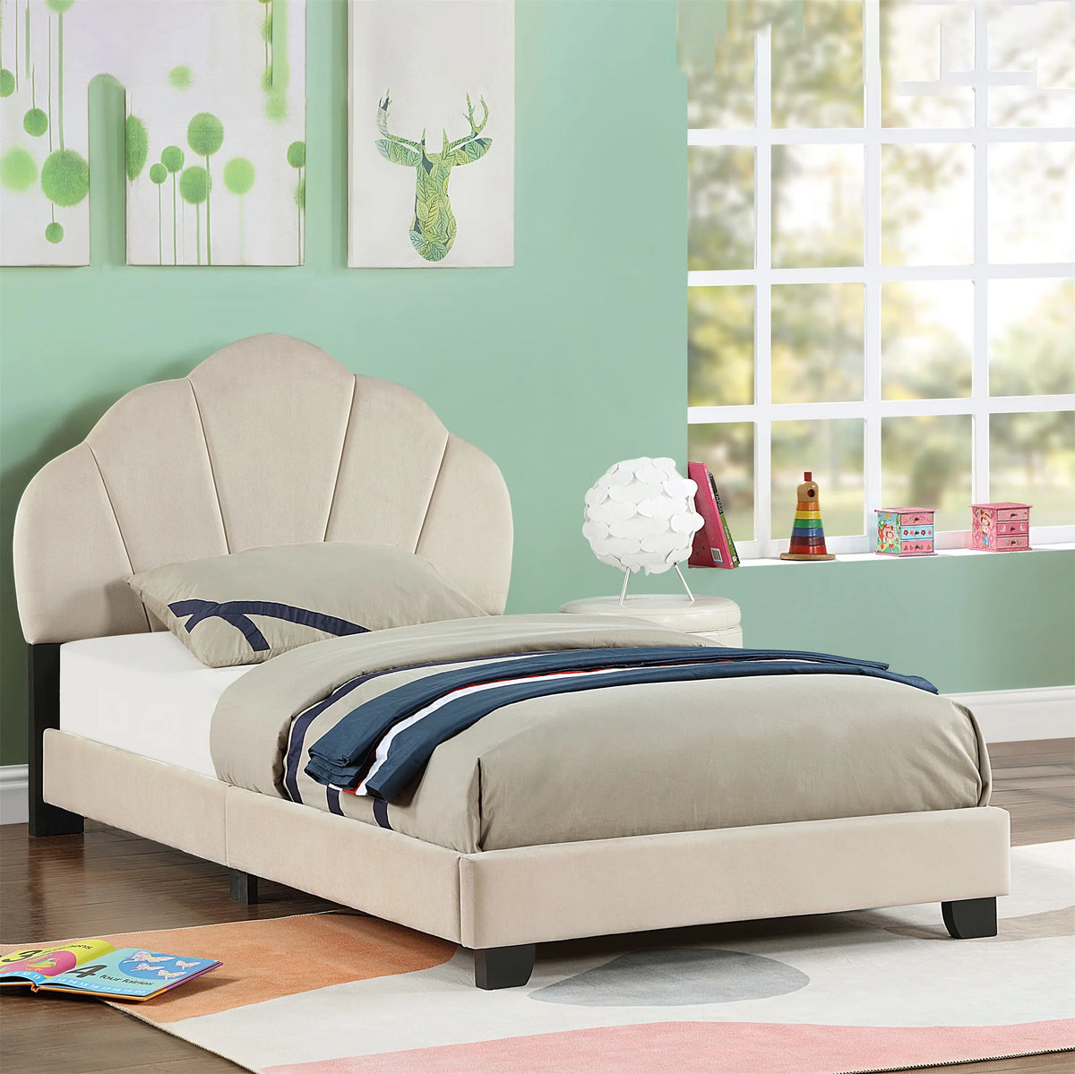 Pink Upholstered Twin Size Platform Bed E4889