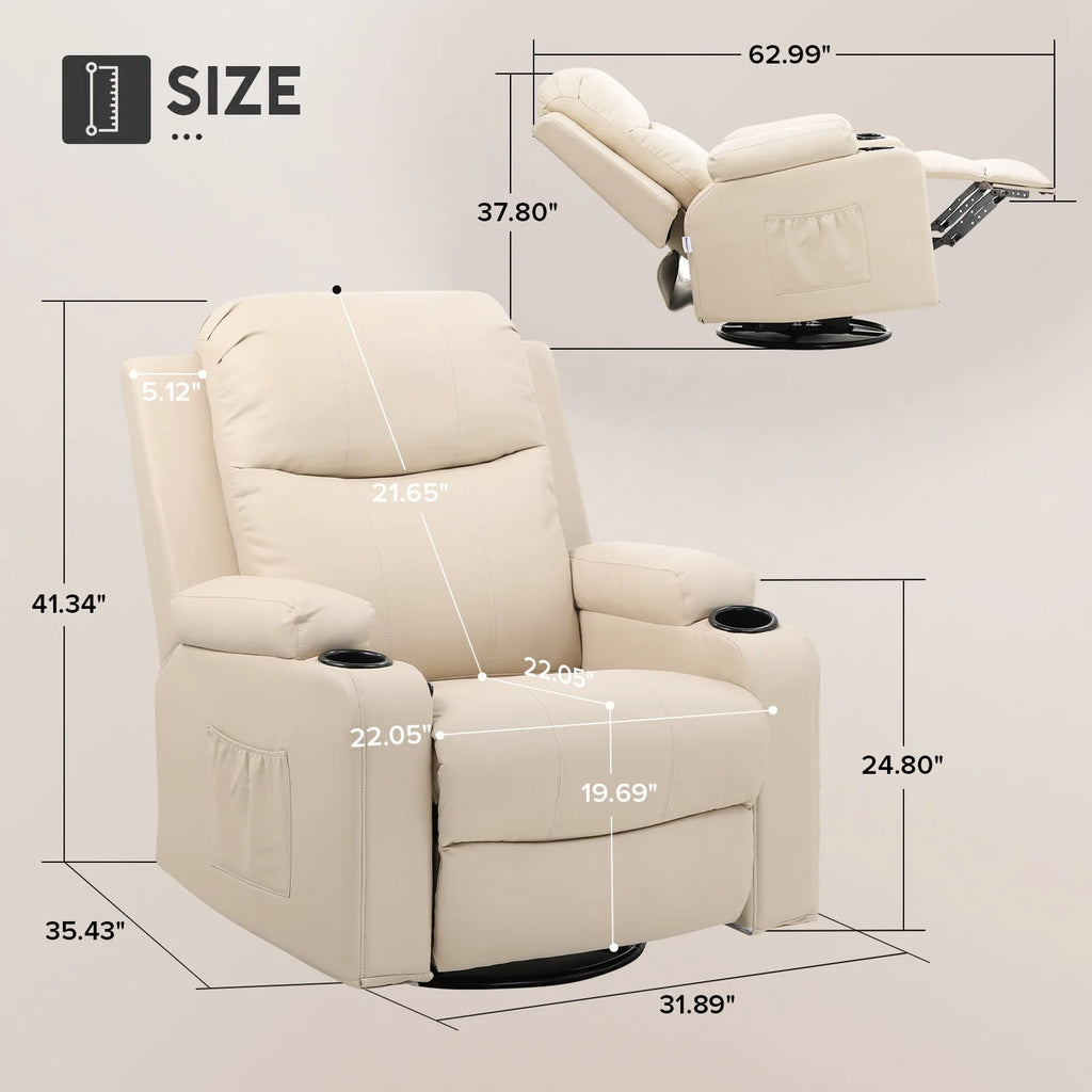 Black PU Leather Swivel Rocker Recliner Chair with Heat and Massage F281076
