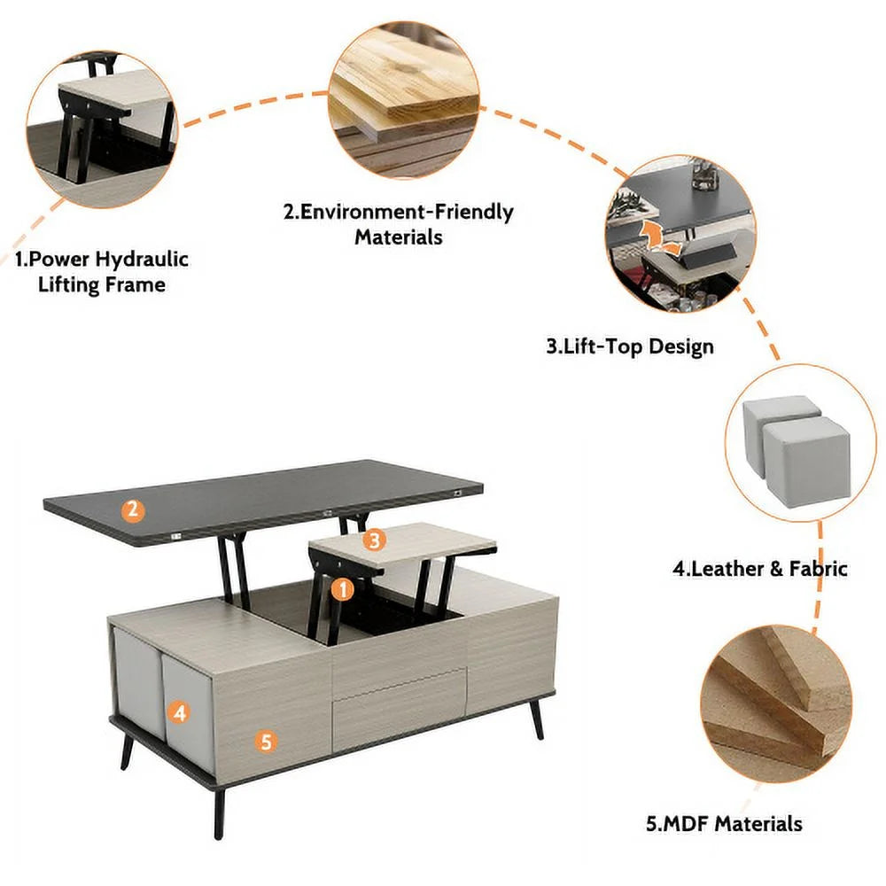 5 Piece Lift Top Coffee Table Set with Storage R848327