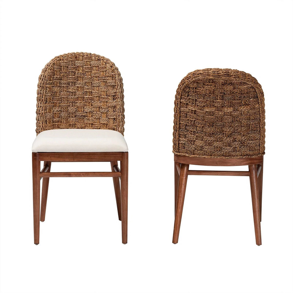 Brown Acacia Wood Seagrass Dining Chair Set of 2 N95426