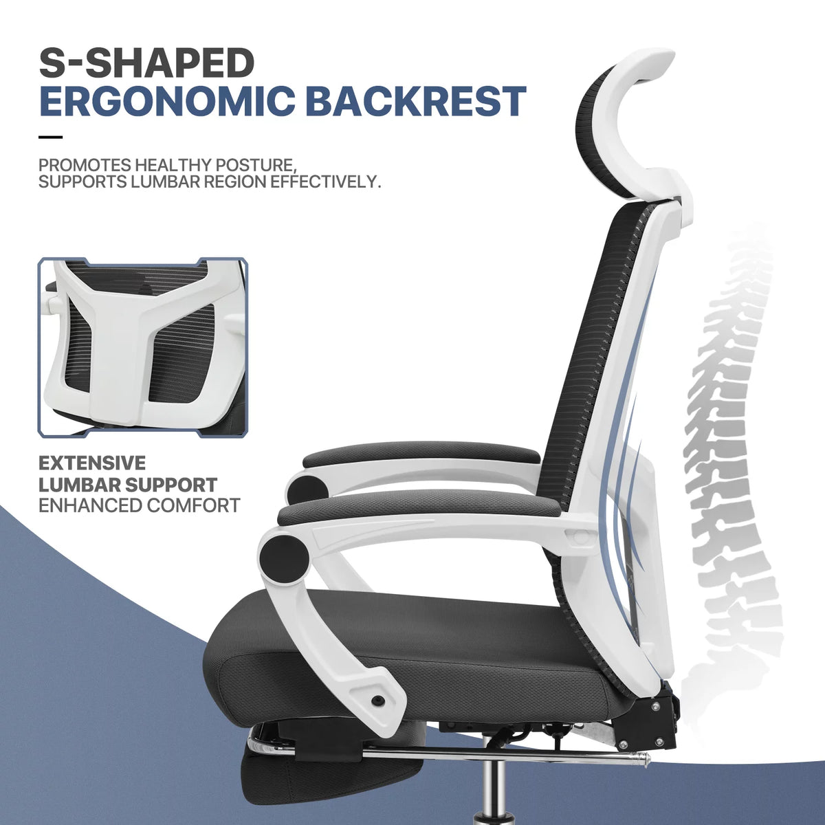 Black Ergonomic High Back Mesh Office Chair with Headrest & Footrest Y412936