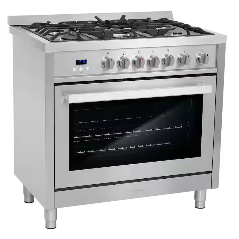 36 in. 3.8 cu. ft. Gas Range with 5 Burner Cooktop and Cast Iron Grates in Stainless Steel T7195