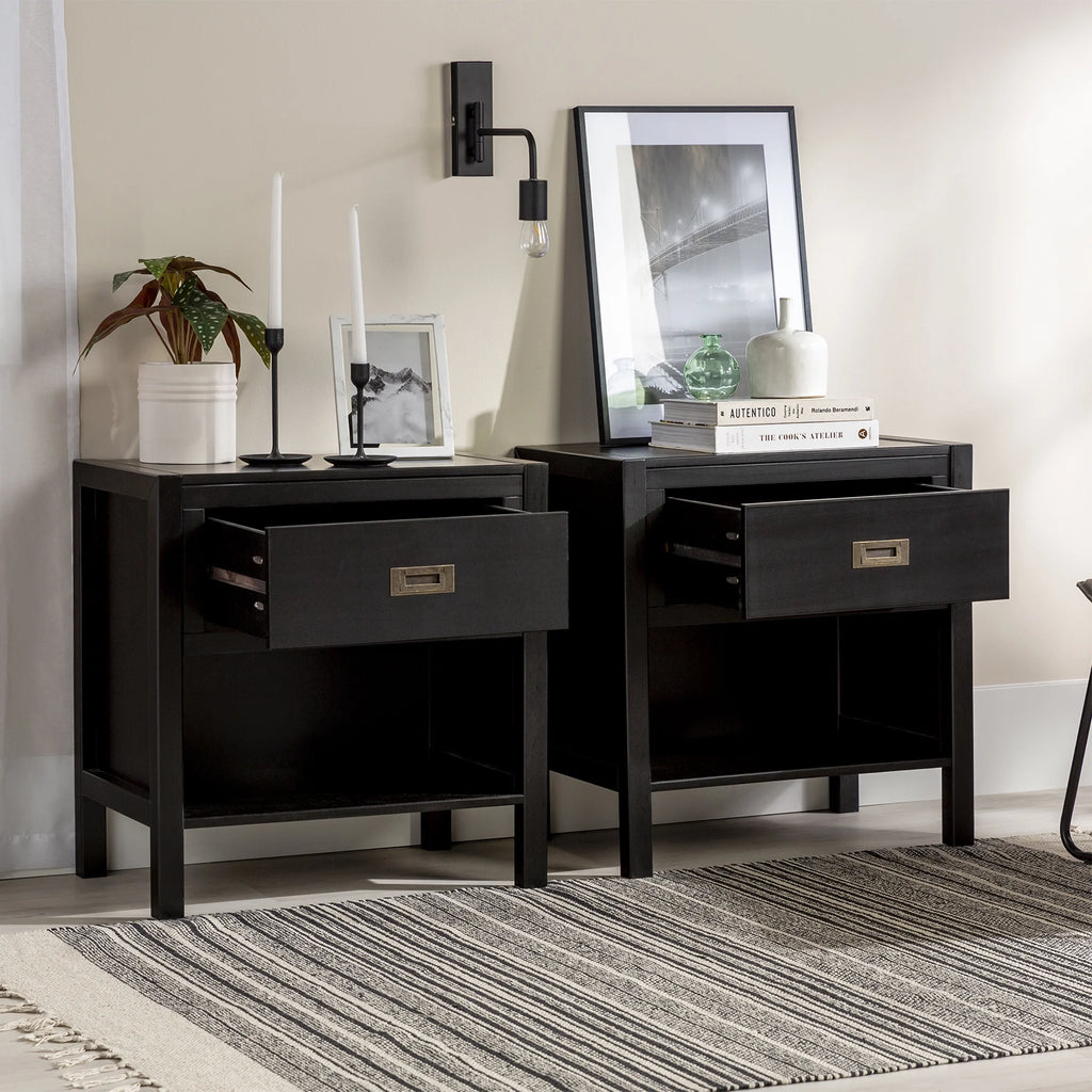 Set of 2 Black One Drawer Storage Nightstand U4509