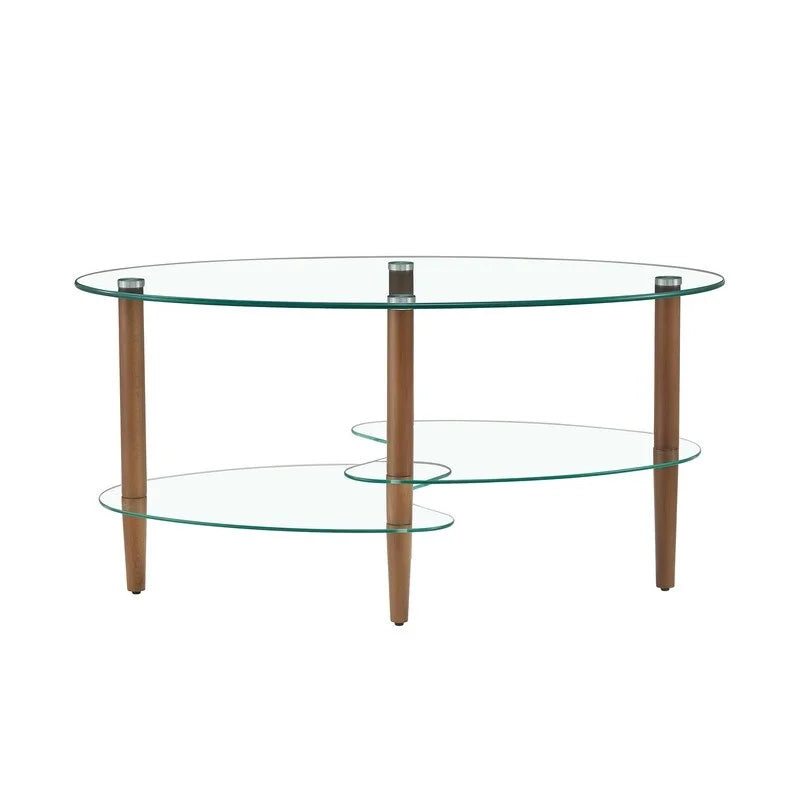 Oval 3-Tier Glass Coffee Table with Wood Leg X624240