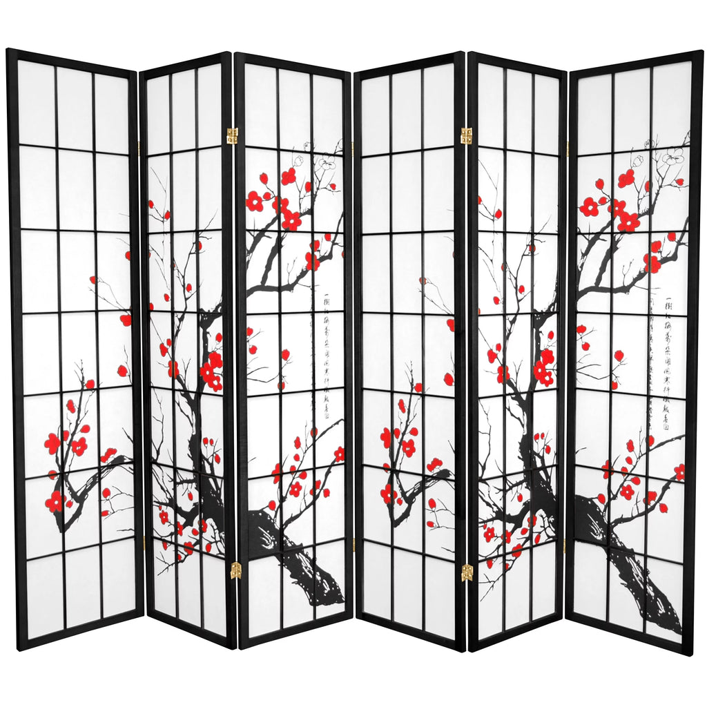 Black 6 Panel 6 Ft Tall Flower Blossom Room Divider Z7765