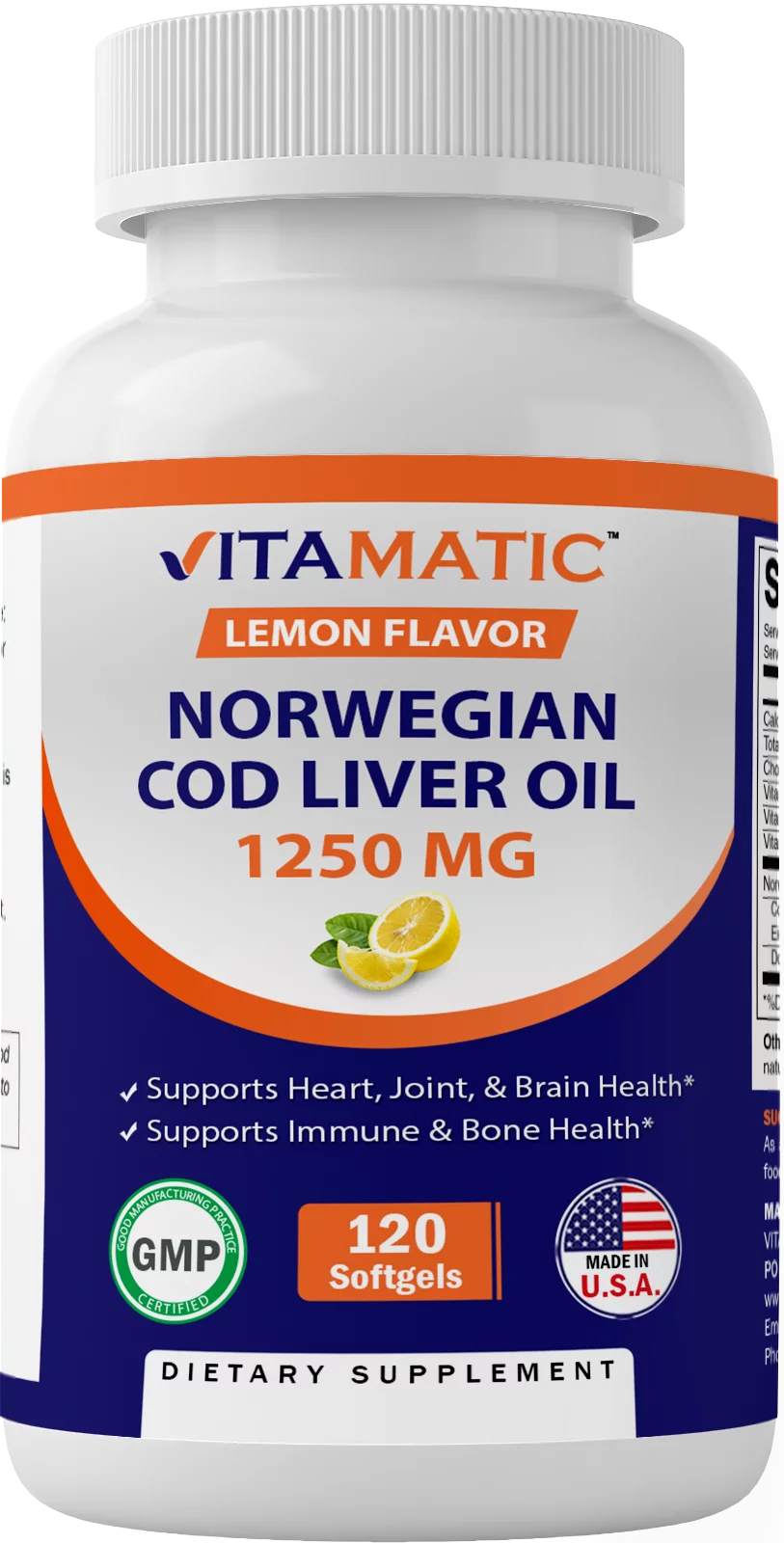 Cod Liver Oil 1250mg 120 Softgels Lemon Flavor N6852
