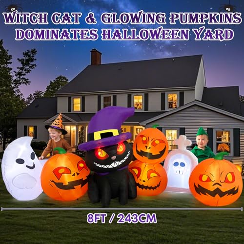 8 FT Halloween Inflatable Pumpkin Black Cat with LED Lights C759