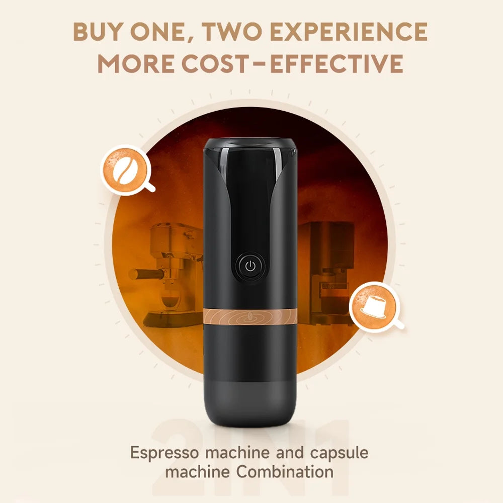 Portable Espresso Machine 9 Bar Rechargeable 2 in 1 Black Z317635