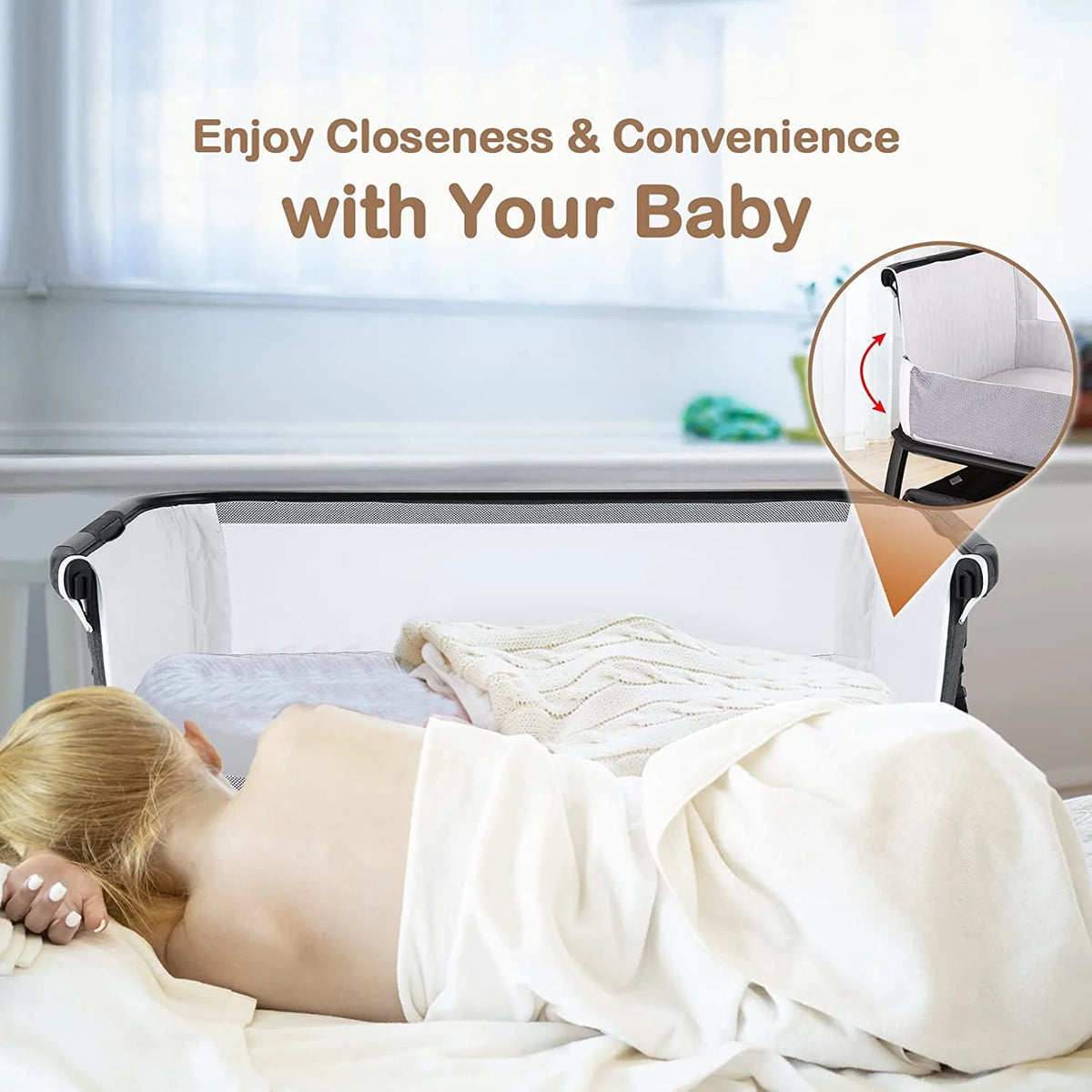 Baby Bassinet Bedside Sleeper Adjustable 7-Level Portable Bed Light Gray G4169