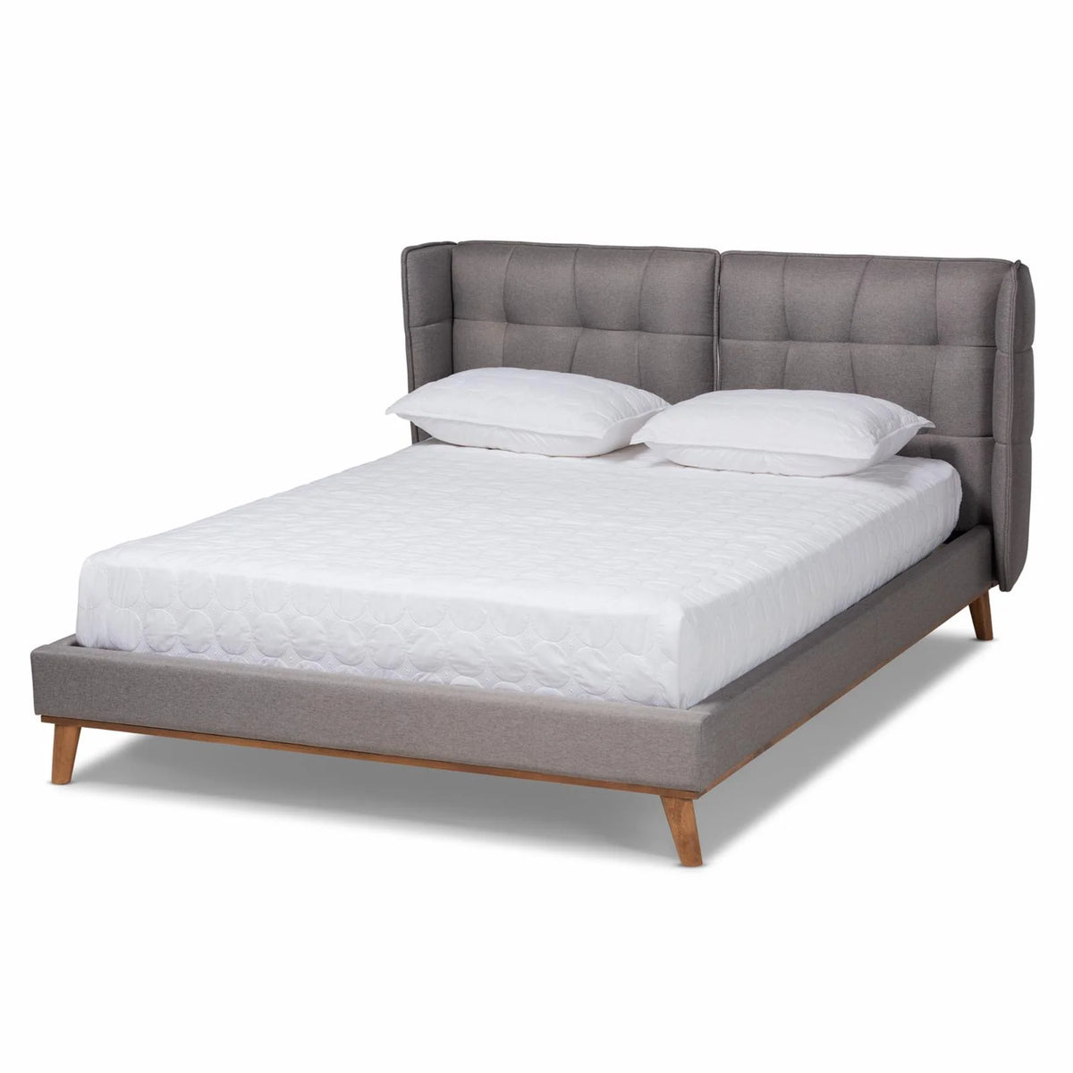 King Size Light Beige Upholstered Wingback Bed Y25611