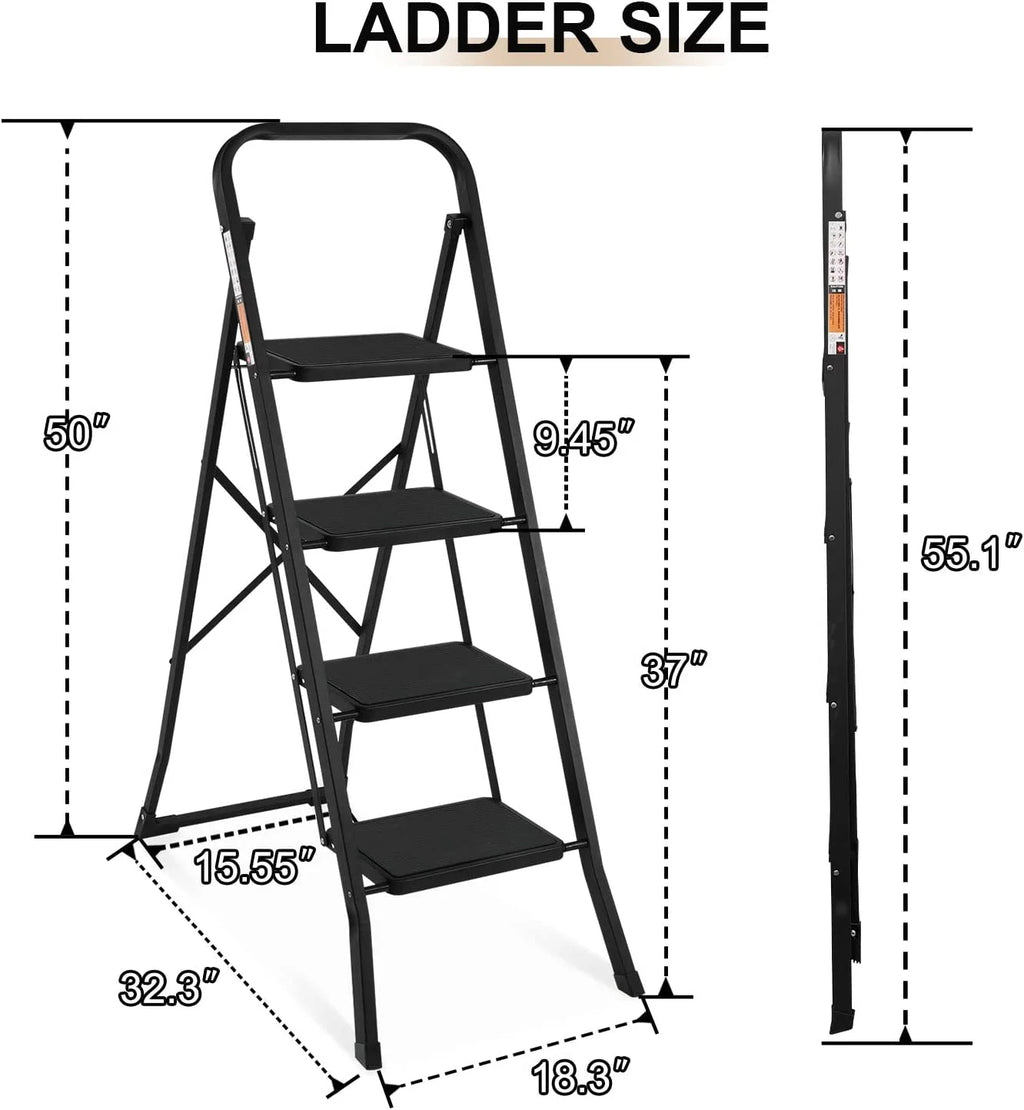 4 Step Folding Step Stool with Anti-Slip Pedal, 330lbs Capacity, Black L74096