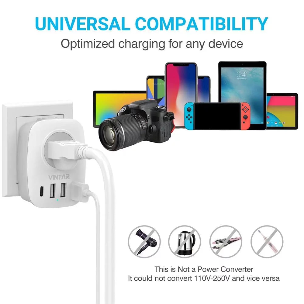 European Travel Plug Adapter with 1 USB C, 2 Outlets and 3 USB Ports, 2 Pack O33573