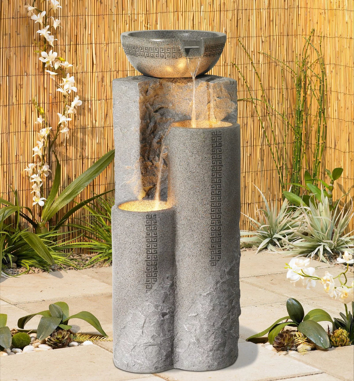 Cascading Outdoor Floor Water Fountain with LED Light 34 1/2" U8496