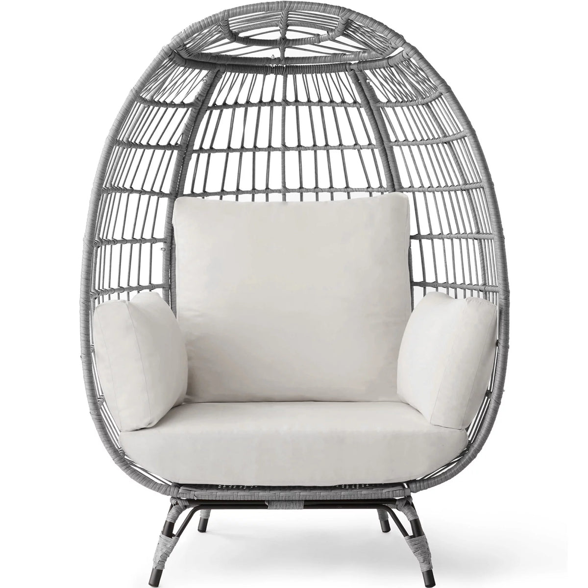 Oversized Black Wicker Egg Chair with Steel Frame K599552