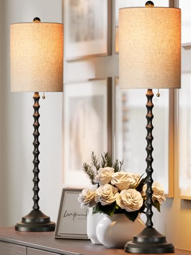 Set of 2 30" H Table Lamps with Metal Bases & Linen Shades J7935