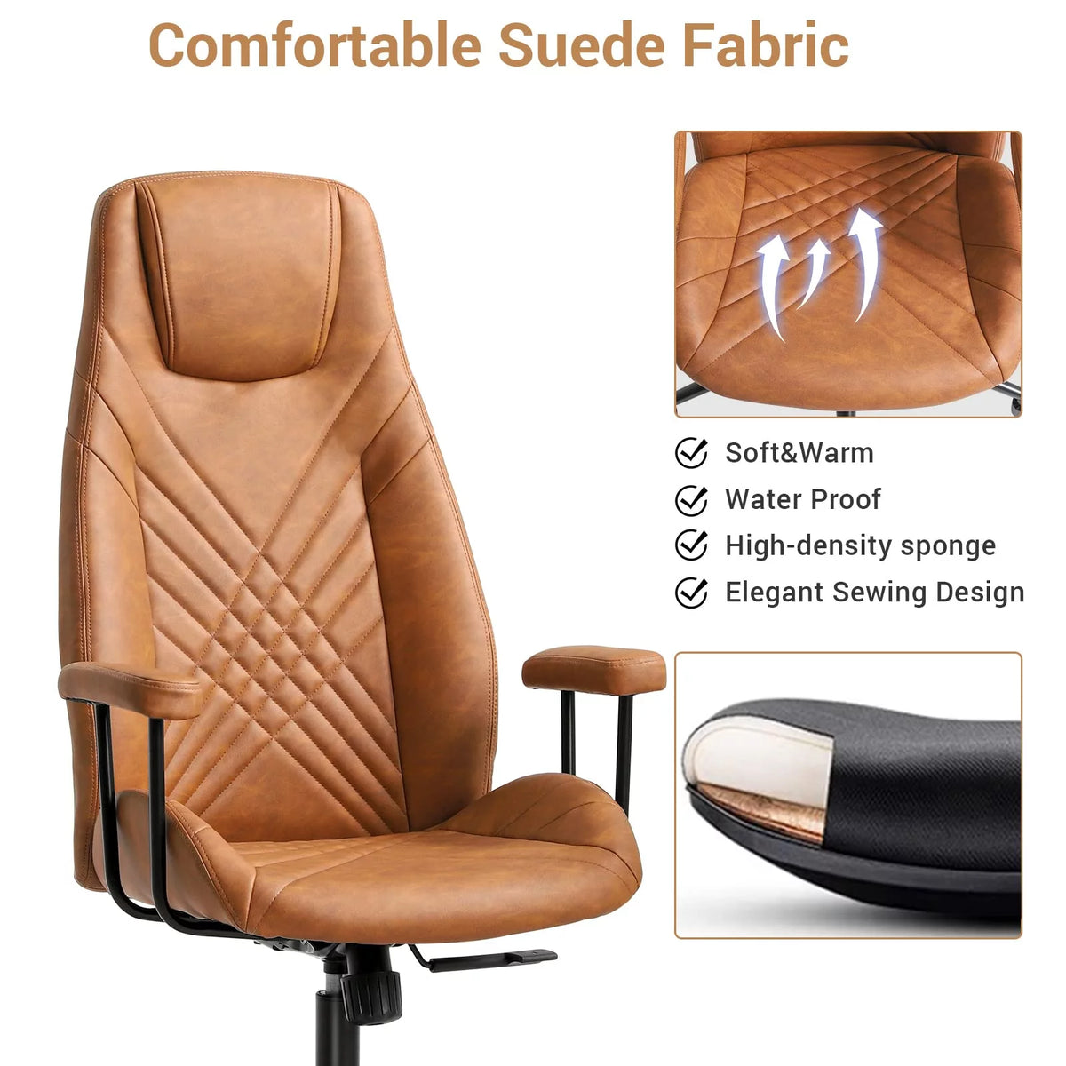 High Back Office Chair with Armrest Brown U628