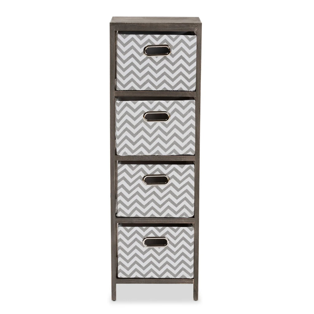 Grey and White Fabric 4-Basket Tallboy Storage Unit Q399368