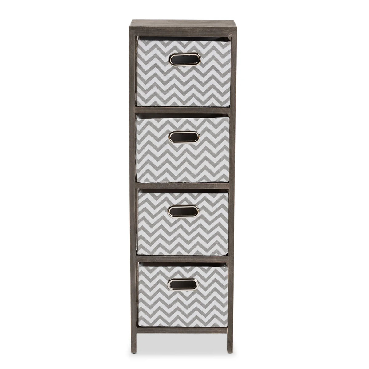 Grey and White Fabric 4-Basket Tallboy Storage Unit Q399368