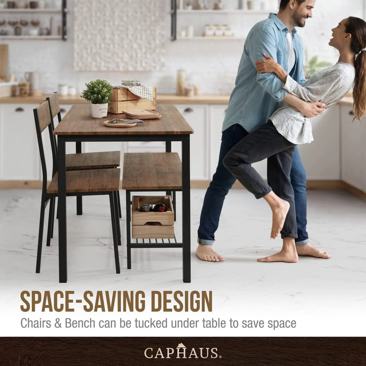 4 Pieces Dining Table Set with Bench and Chairs Y268494