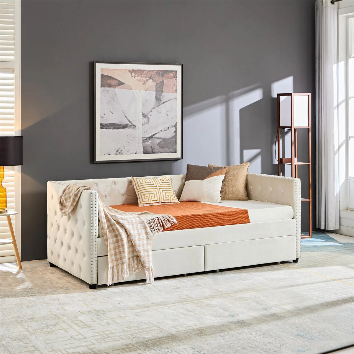 Velvet Upholstered Daybed with 2 Storage Drawers Z958