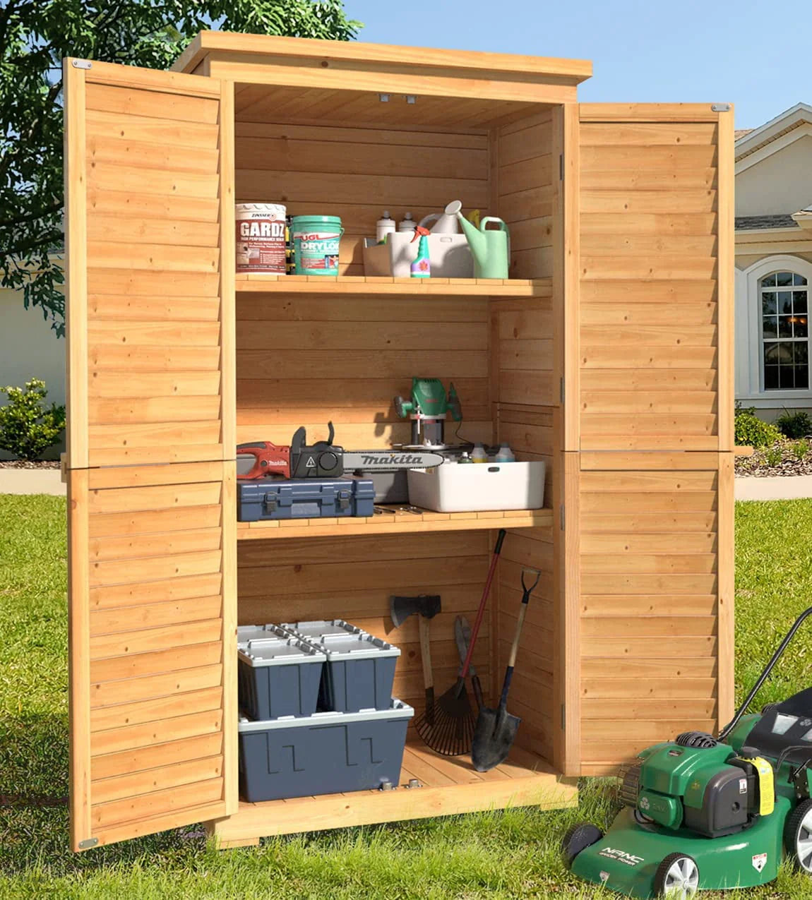 Outdoor Storage Cabinet with Asphalt Roof Q5430