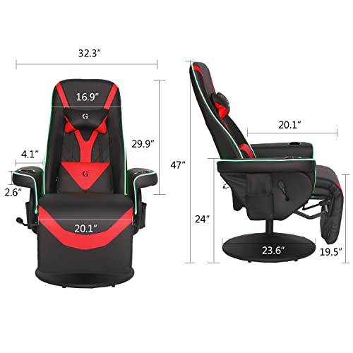 Black White Ergonomic Recliner Gaming Chair with Footrest and Cupholders J21111