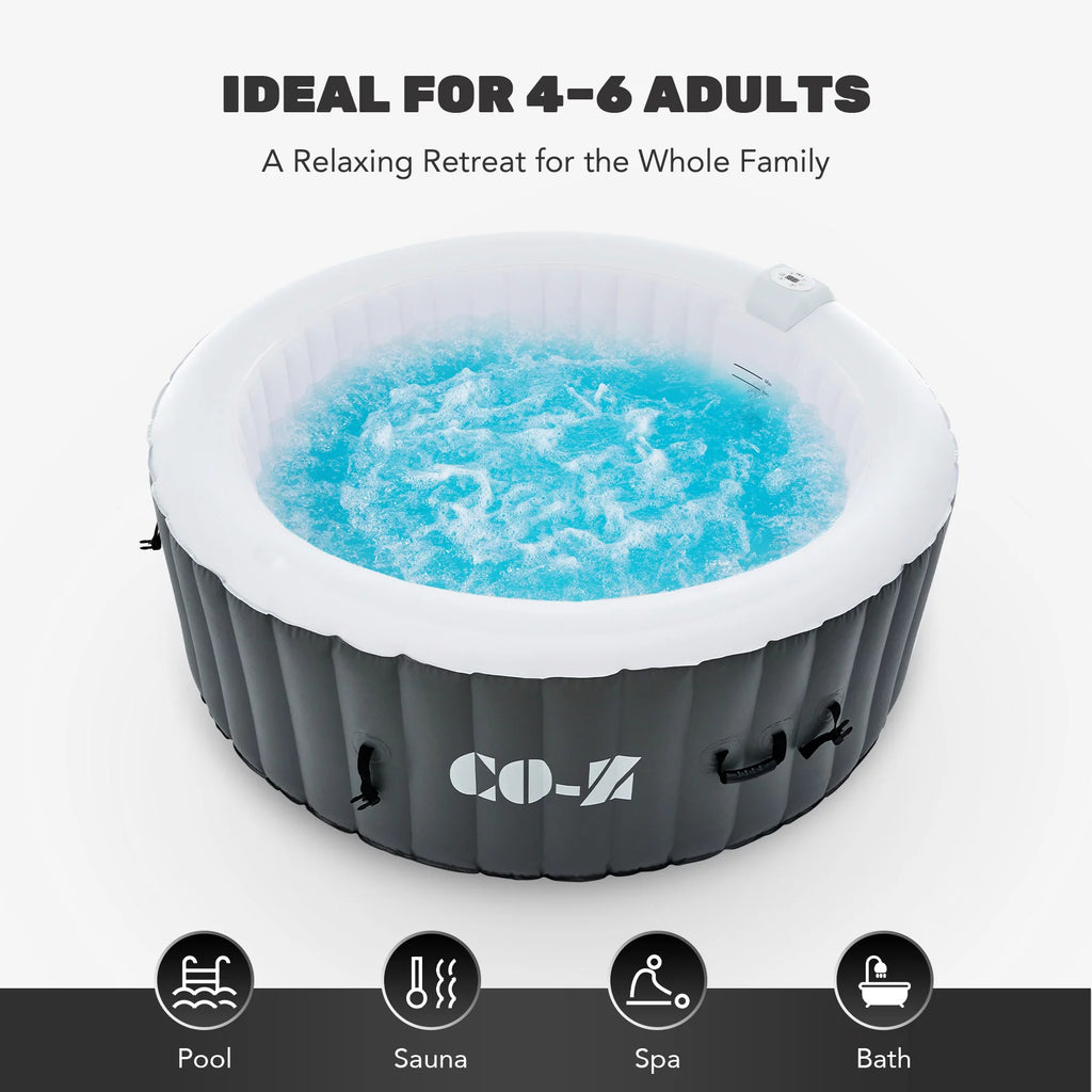 6 Person 7ft Inflatable Hot Tub Pool with Massage Jets Gray K122