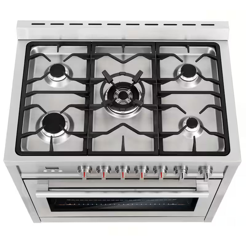 36 in. 3.8 cu. ft. Gas Range with 5 Burner Cooktop and Cast Iron Grates in Stainless Steel T7195