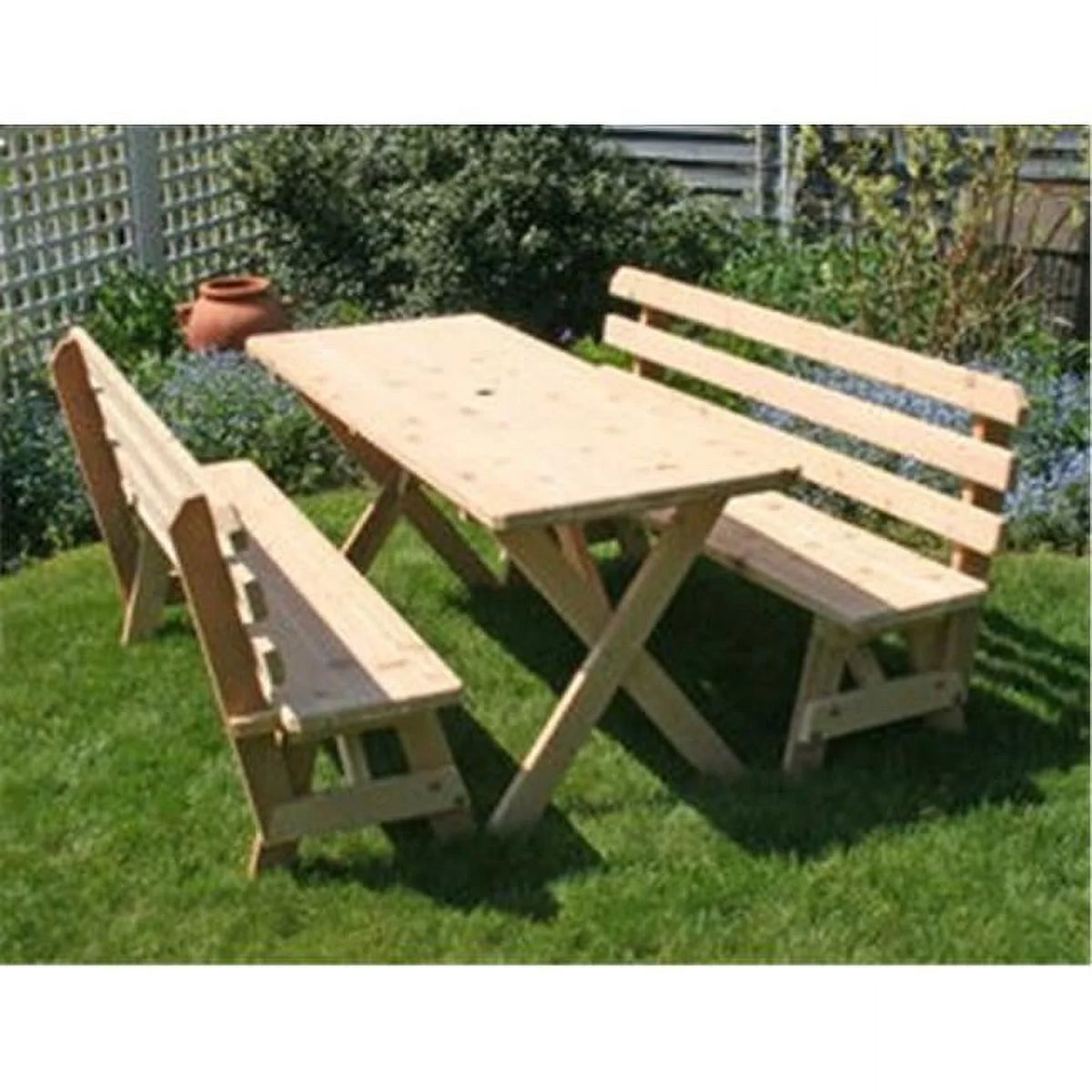 Cedar 5 ft. Cross Legged Picnic Table with 2 Backed Benches K128304