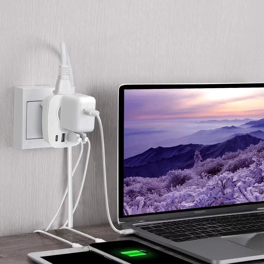 European Travel Plug Adapter with 1 USB C, 2 Outlets and 3 USB Ports, 2 Pack O33573