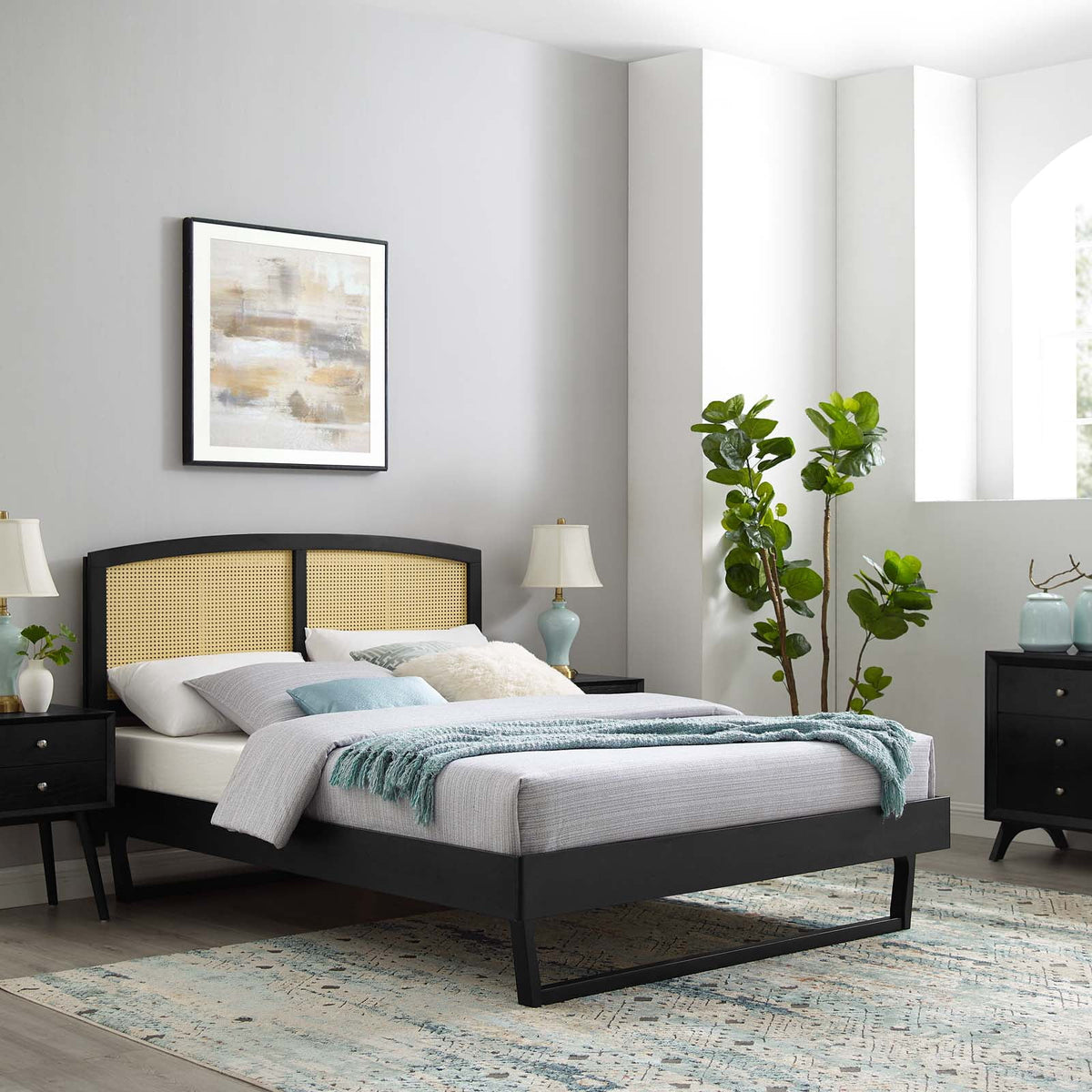 Black Wood Full Size Platform Bed Frame E454