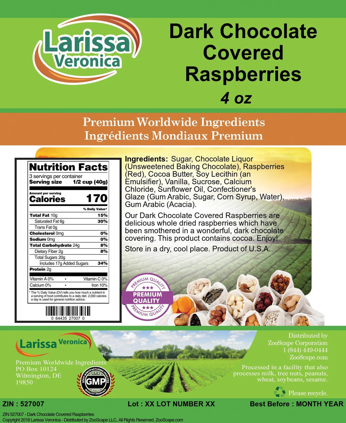 Dark Chocolate Covered Raspberries 4 oz 3-Pack A736