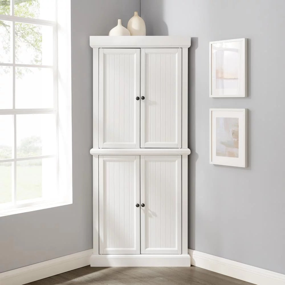White 2-Piece Wood Stackable Corner Pantry V523786