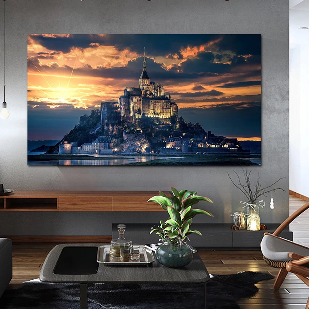 Framed Le Mont-Saint-Michel Wall Art Scenery Painting A5172