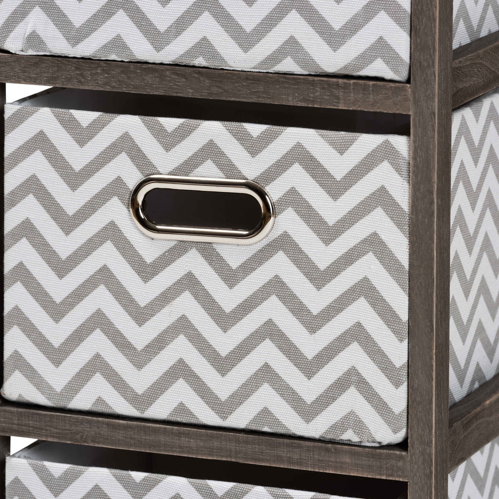 Grey and White Fabric 4-Basket Tallboy Storage Unit Q399368