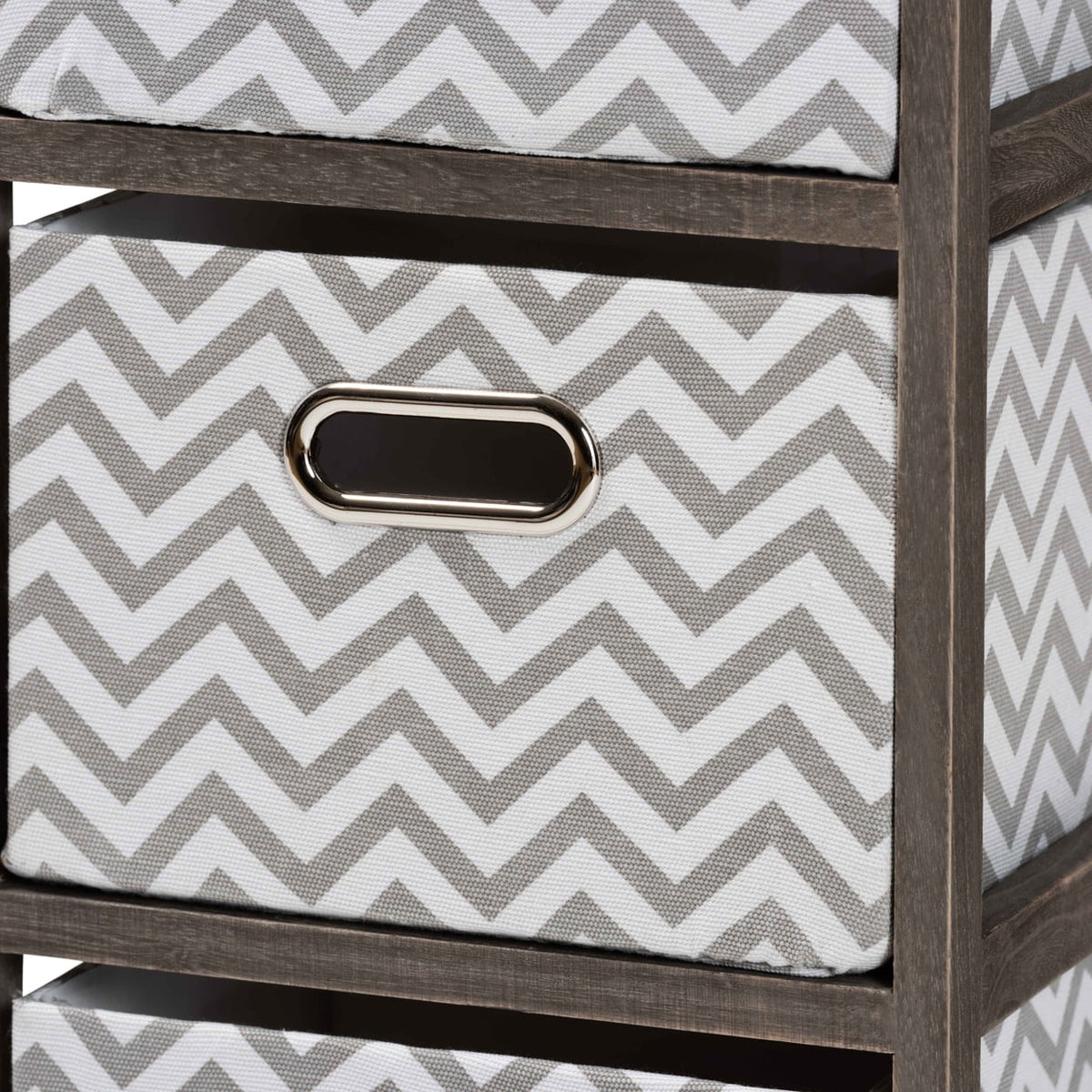 Grey and White Fabric 4-Basket Tallboy Storage Unit Q399368