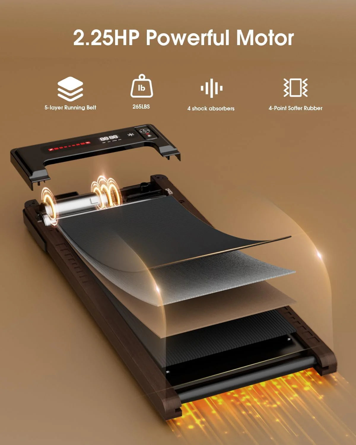 Under Desk Treadmill, Brown Wood Electric Treadmill with Remote Control W99856